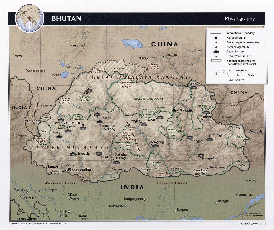 Большая физиографическая карта Бутана - 2012