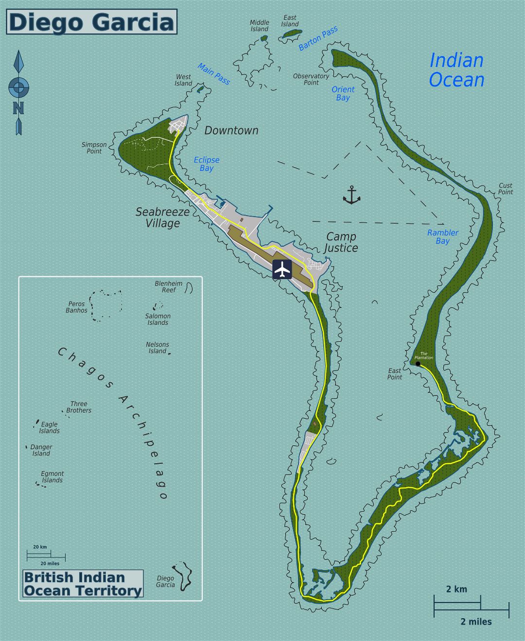 Большая детальная карта Британской территории в Индийском океане
