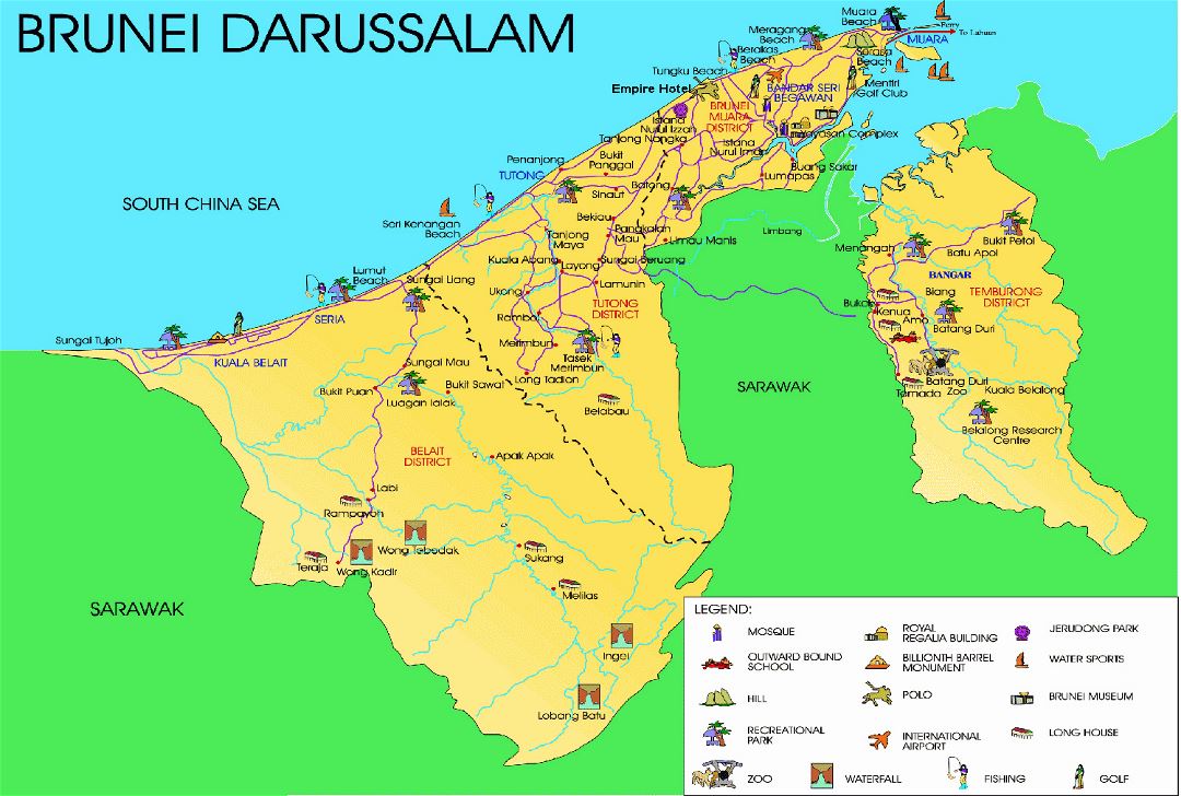 Детальная туристическая карта Брунея