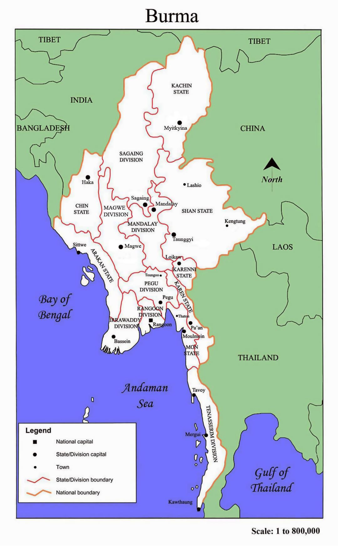 Административная карта Бирмы