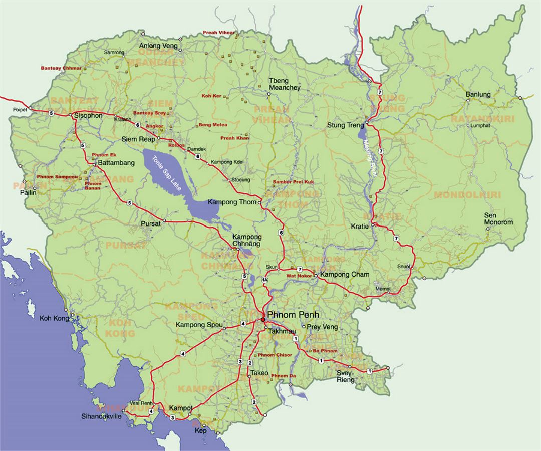 Детальная карта Камбоджи