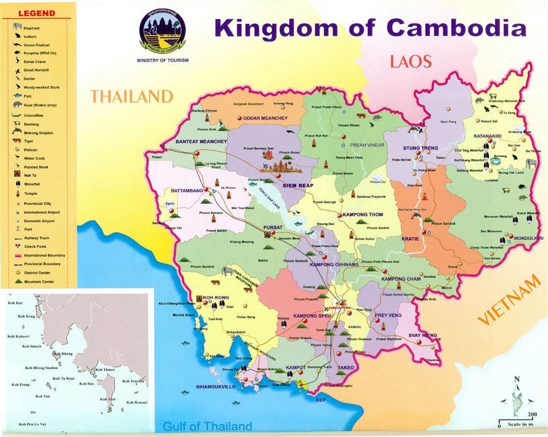 Детальная туристическая карта Королевства Камбоджа