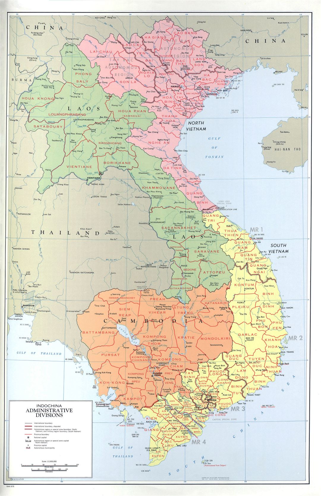 Детальная карта административных делений Индокитая - 1970