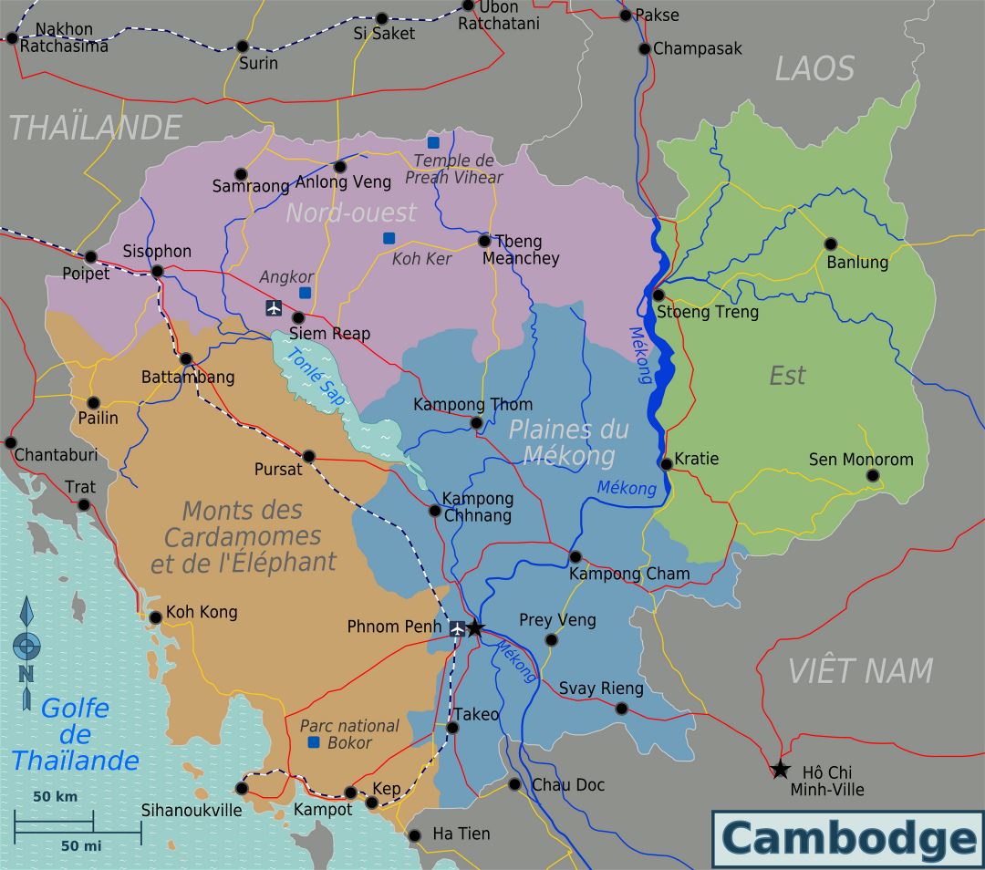 Большая карта регионов Камбоджи