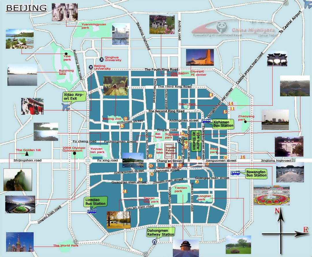 Детальная туристическая карта города Пекина