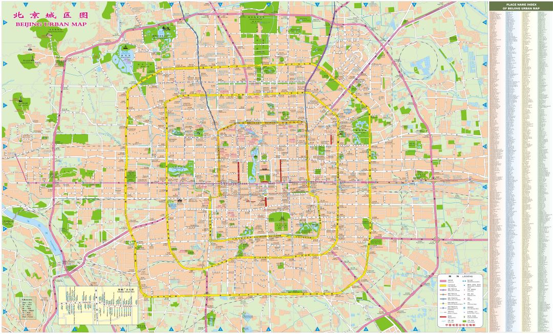 Крупномасштабная детальная карта улиц города Пекина