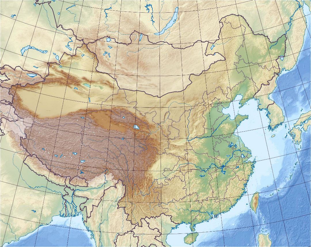 Детальная карта рельефа Китая