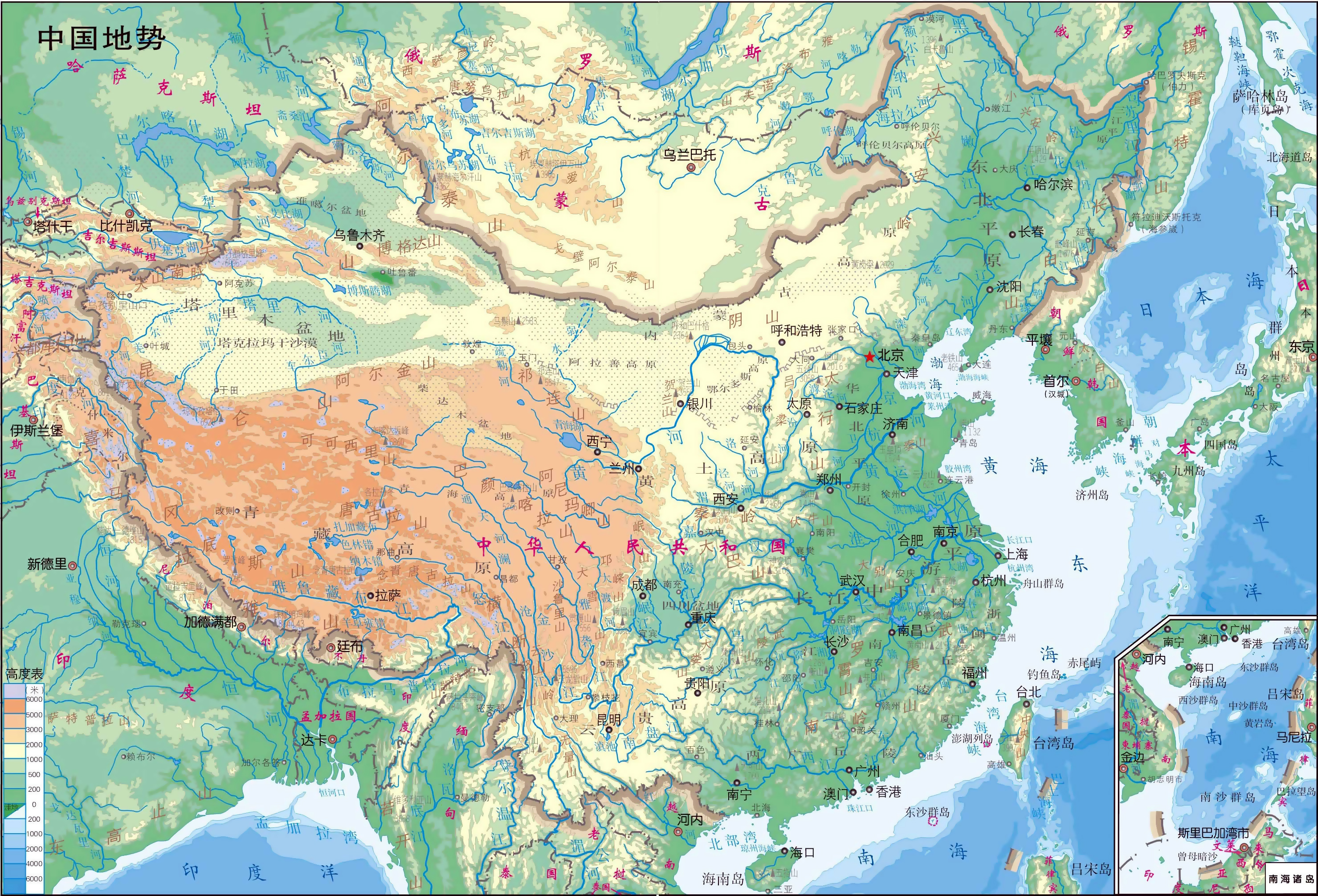 Рельеф средней азии. Карта Китая физическая карта. Карта Китая физическая карта Китая. Топографическая карта Китая. Рельеф Китая карта.