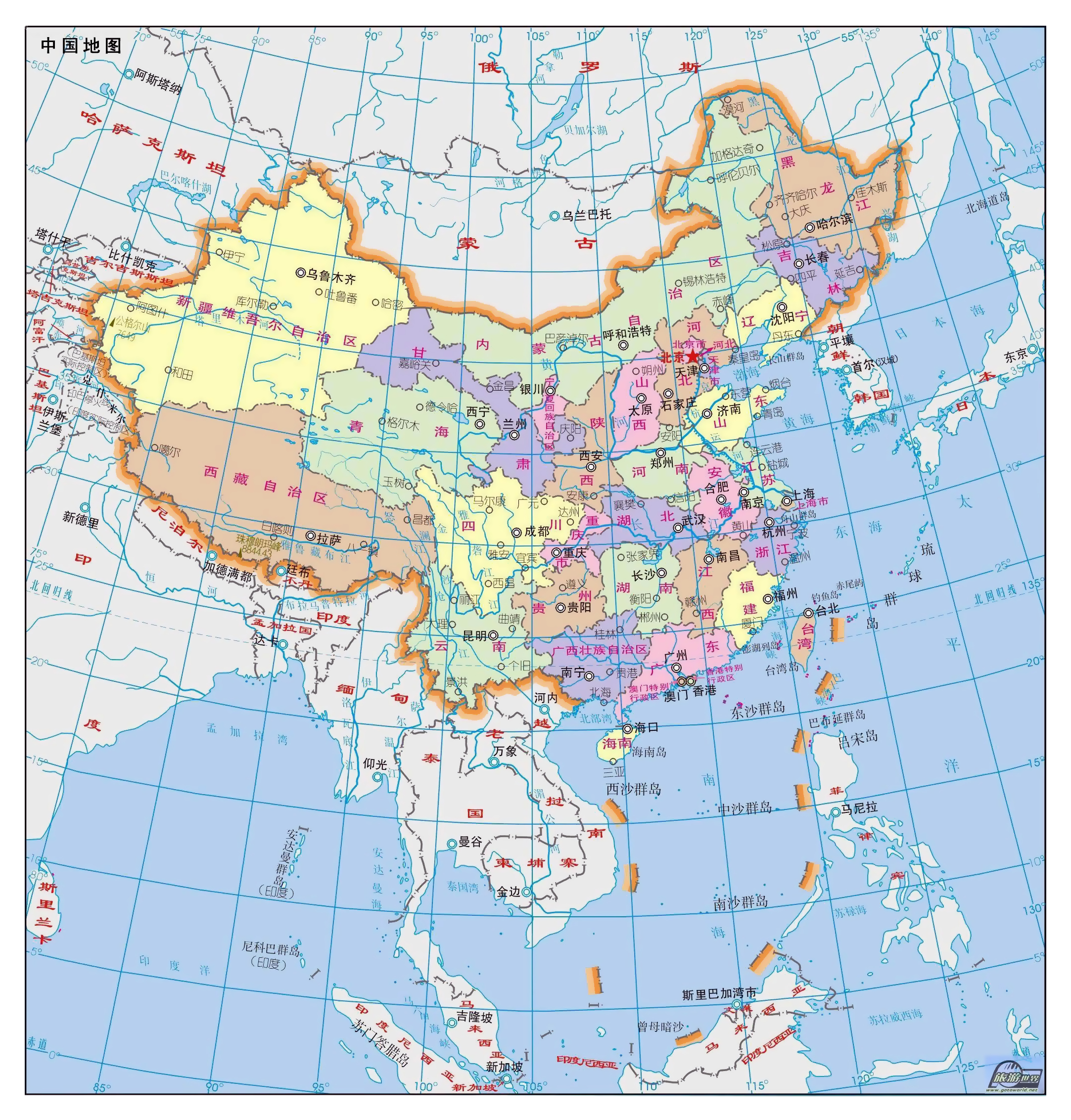 Большая политическая и административная карта Китая на китайском языке