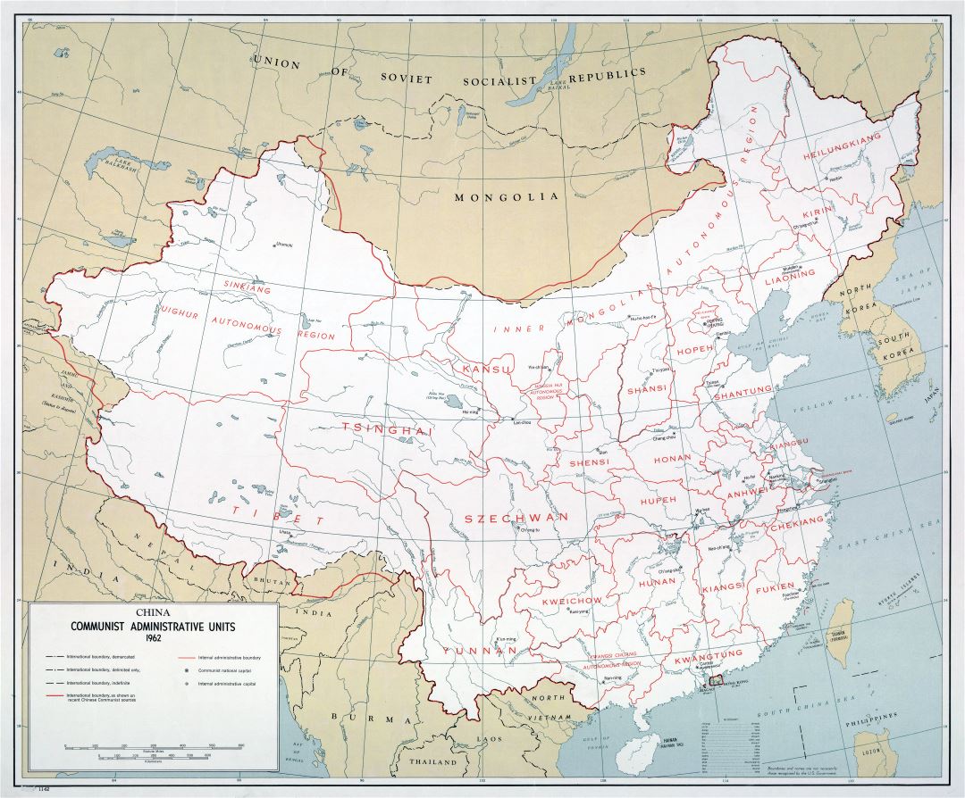 Крупномасштабные карта административных единиц коммунистического Китая - 1962