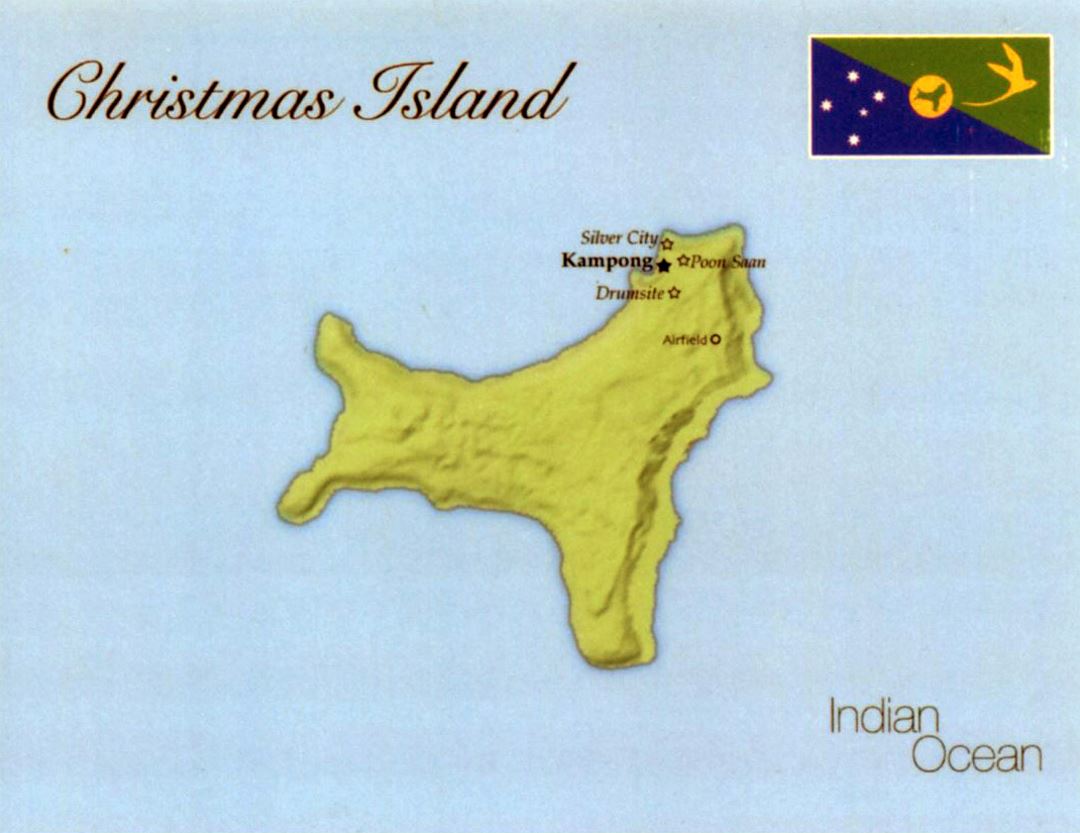 Детальная карта острова Рождества с флагом