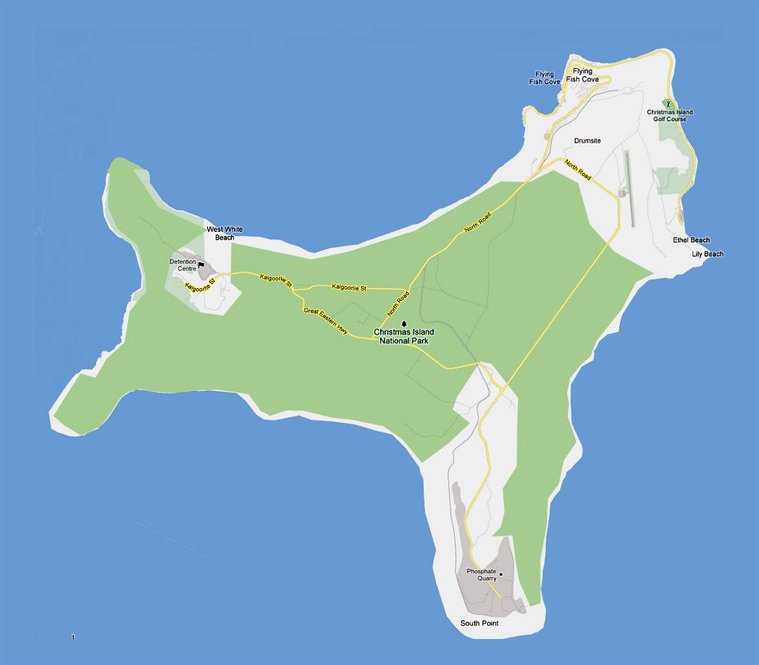 Детальная карта дорог острова Рождества с городами