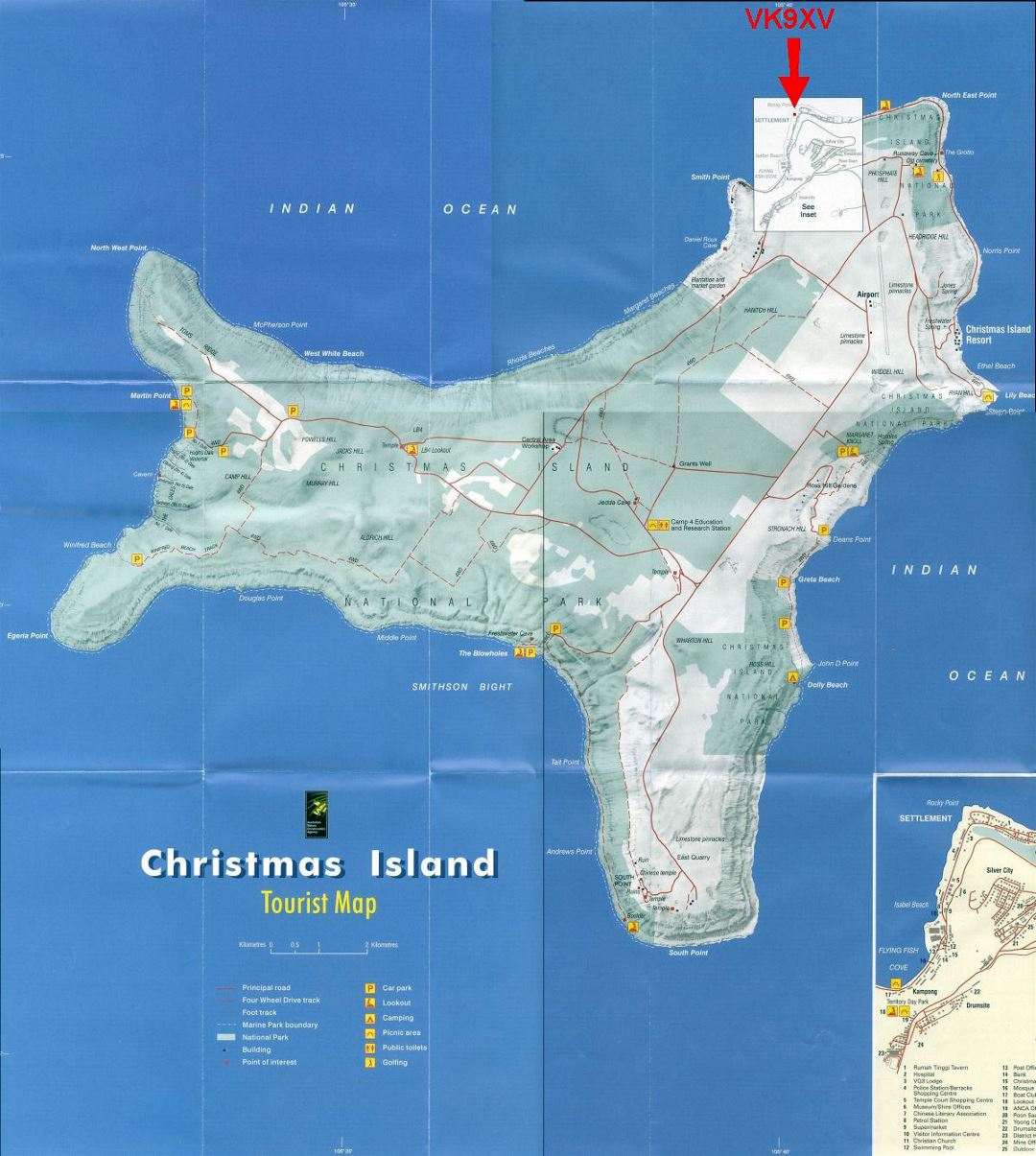 Большая туристическая карта острова Рождества