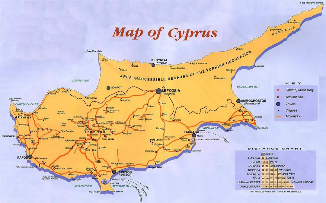 Детальная карта путеводителя Кипра