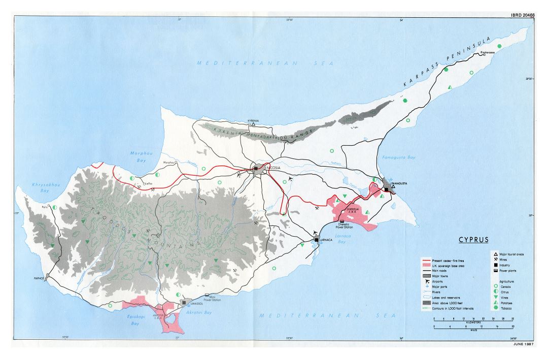 Большая детальная карта Кипра с другими пометками