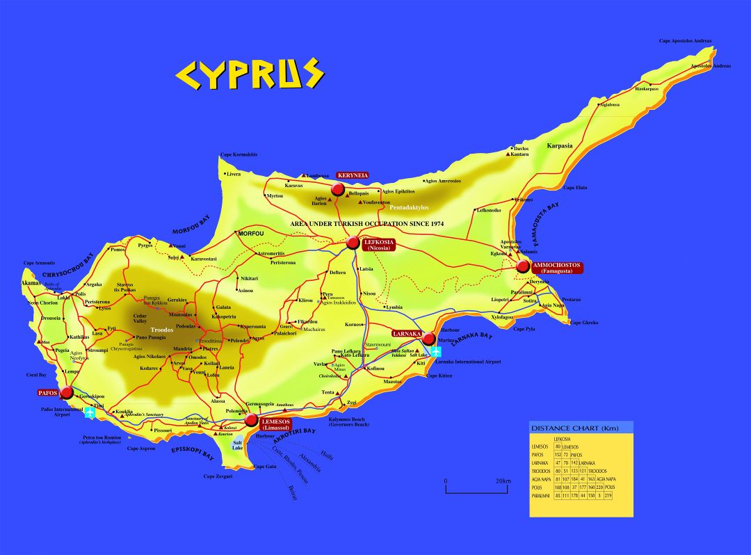 Большая подробная дорожная карта Кипра