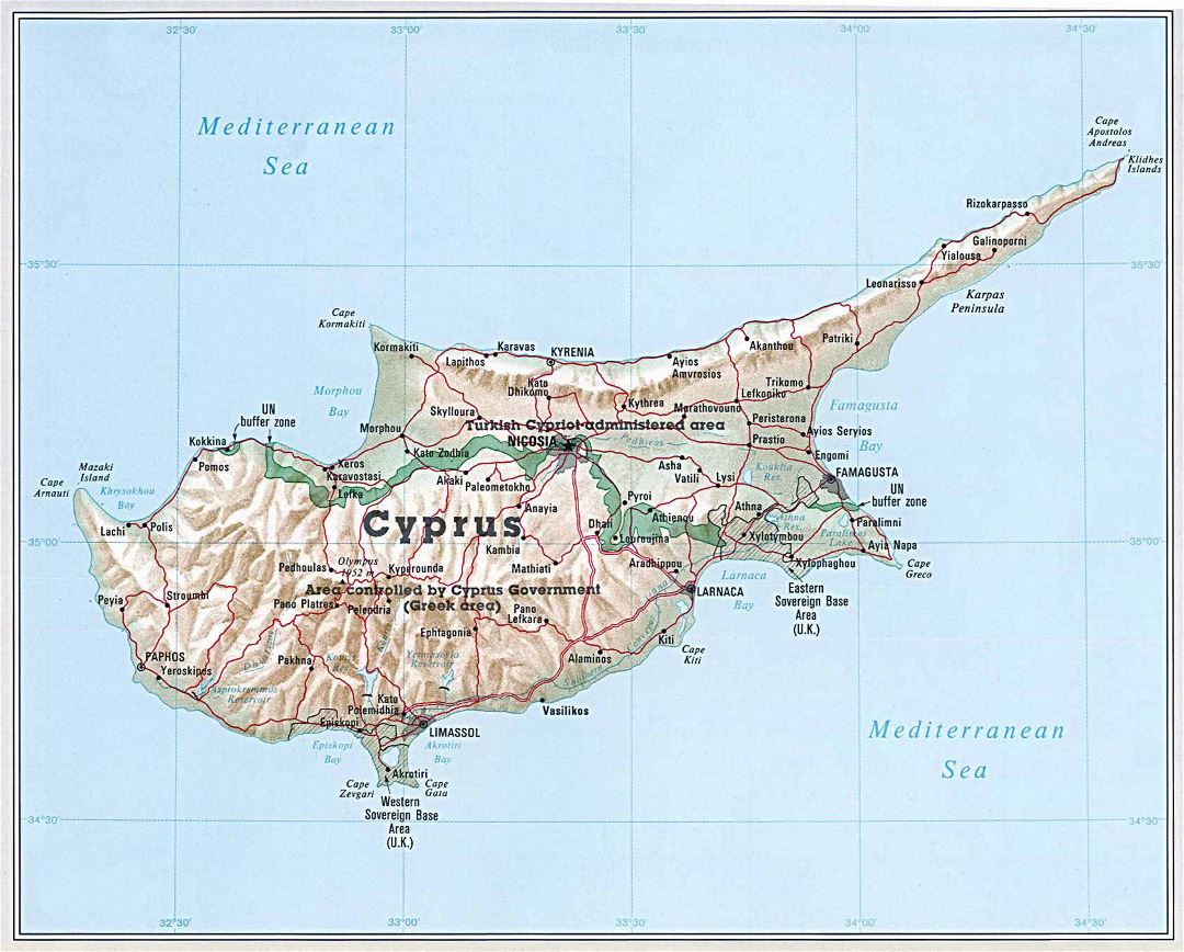 Большая общая карта Кипра