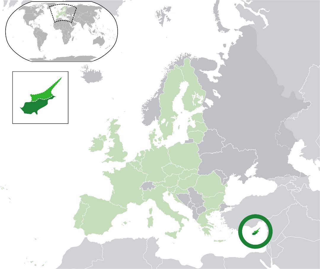 Большая карта расположения Кипра в Европейском Союзе