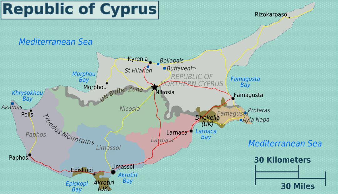 Карта больших регионов Кипра