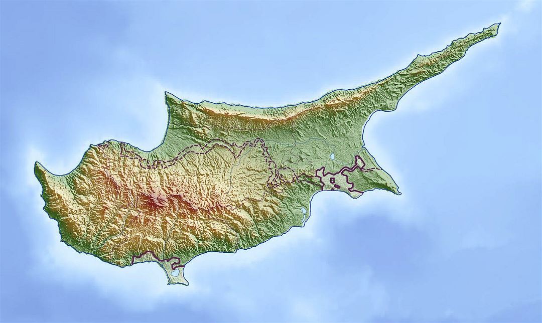 Большая карта рельефа Кипра