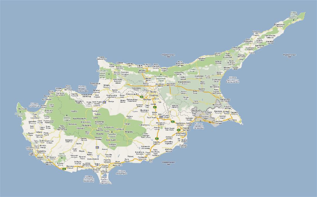 Большая карта дорог Кипра с городами