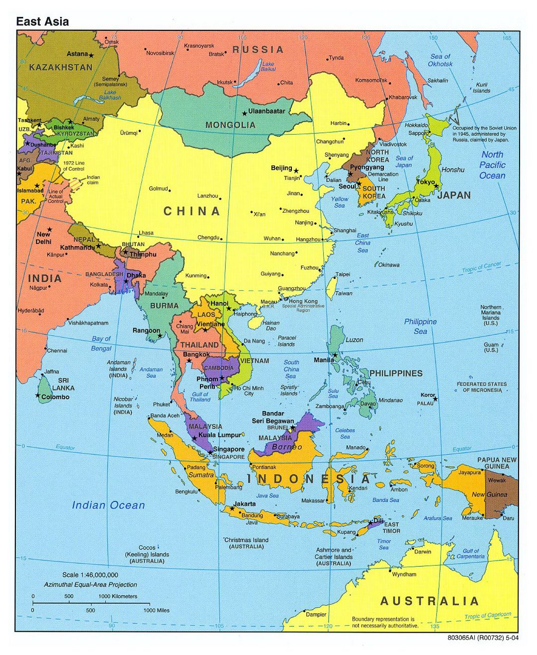 Подробная политическая карта Восточной Азии - 2004