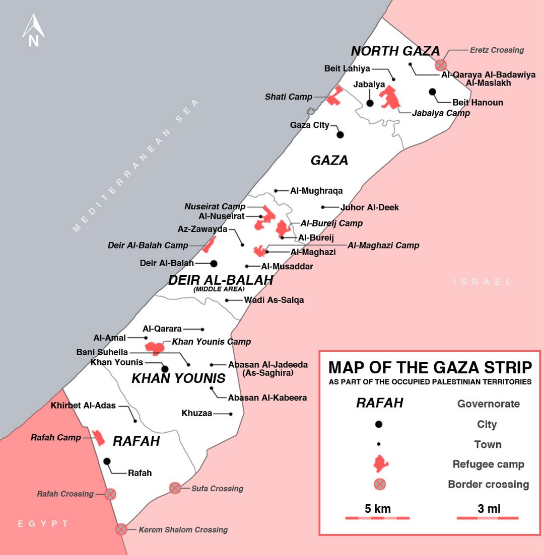 Детальная карта сектора Газа с городами