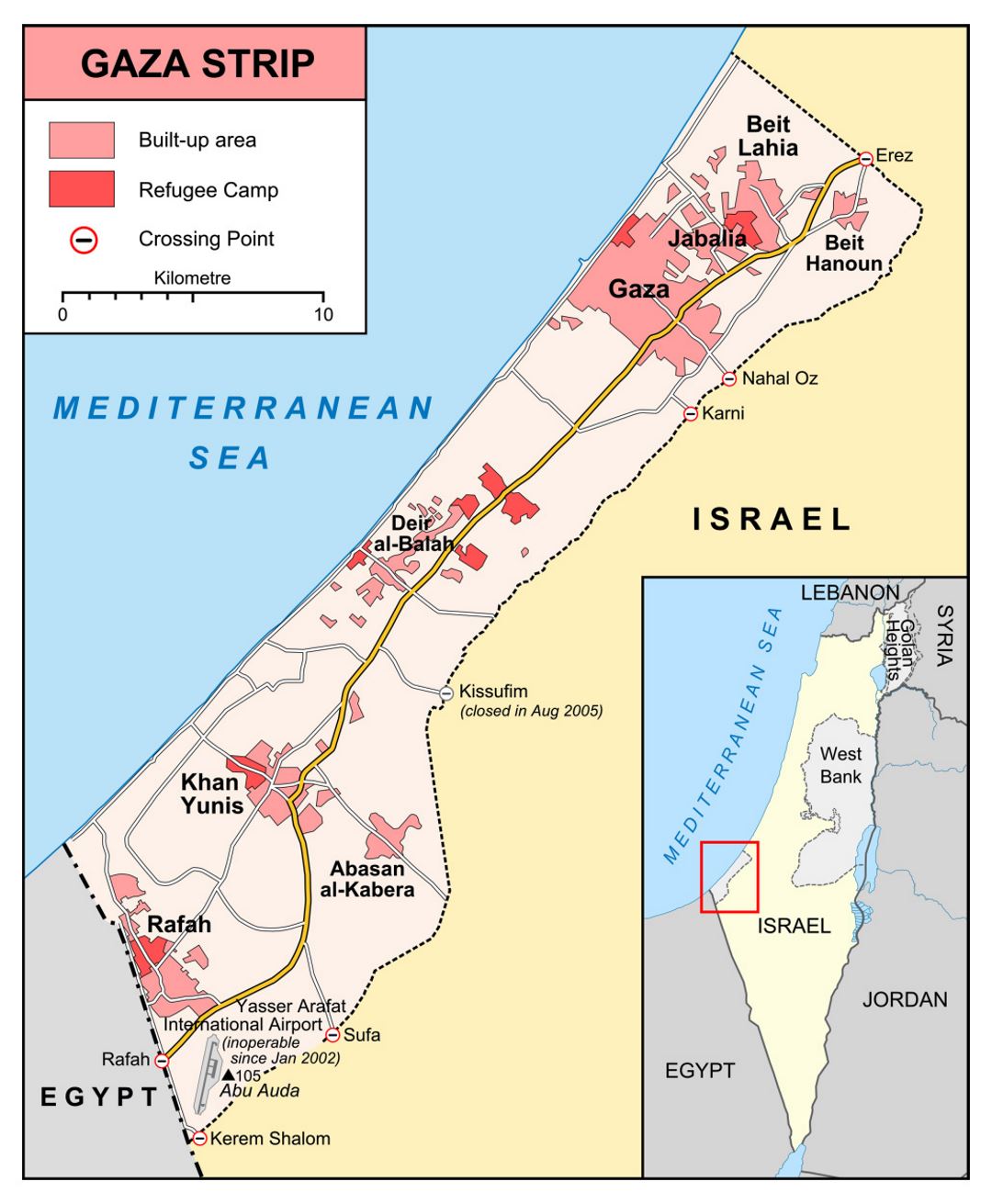 Детальная карта сектора Газа с дорогами и городами