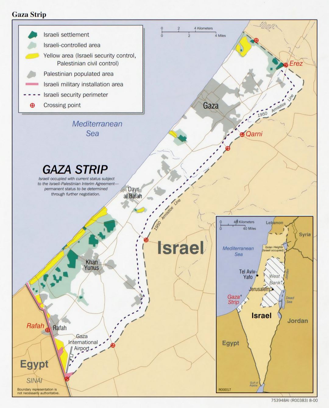 Детальная политическая карта сектора Газа с другими пометками - 2000