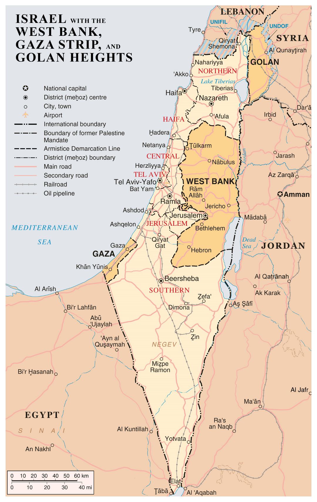 Большая подробная карта Израиля с Западным Берегом, сектором Газа и Голанскими высотами