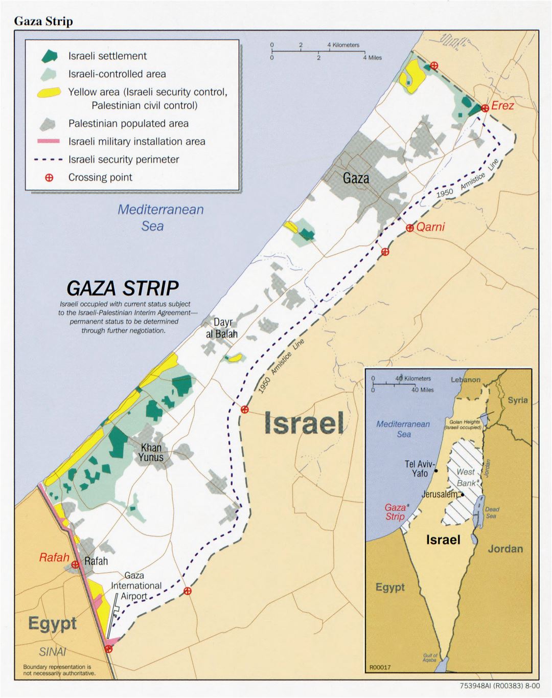 Большая детальная политическая карта сектора Газа с другими пометками - 2000