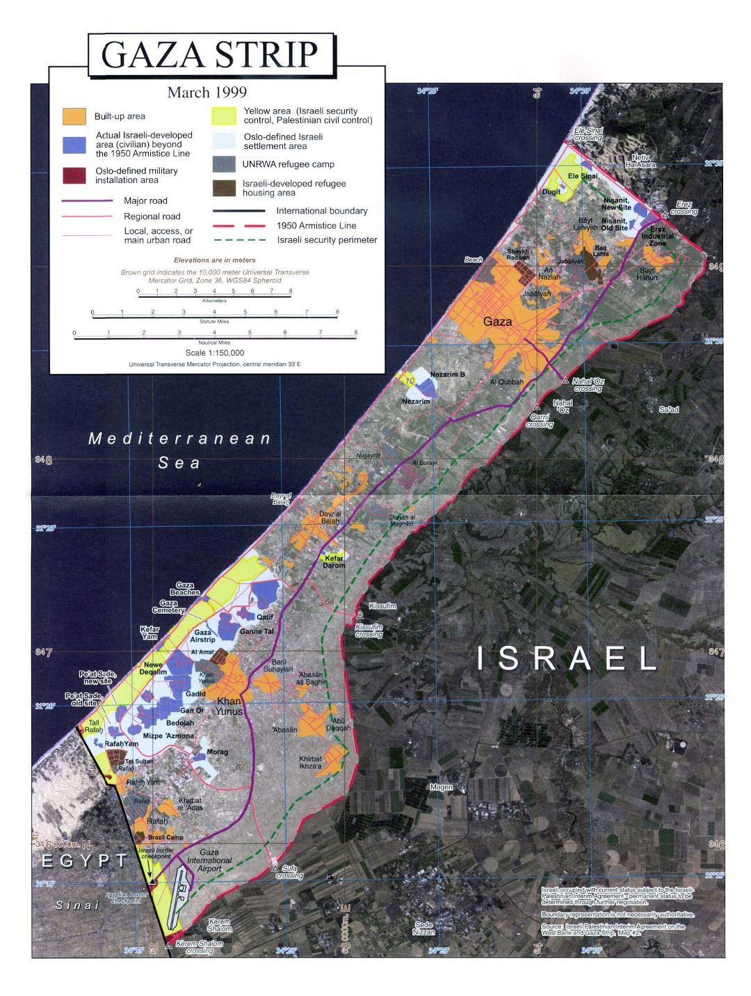 Большая детальная спутниковая карта сектора Газа с другими пометками