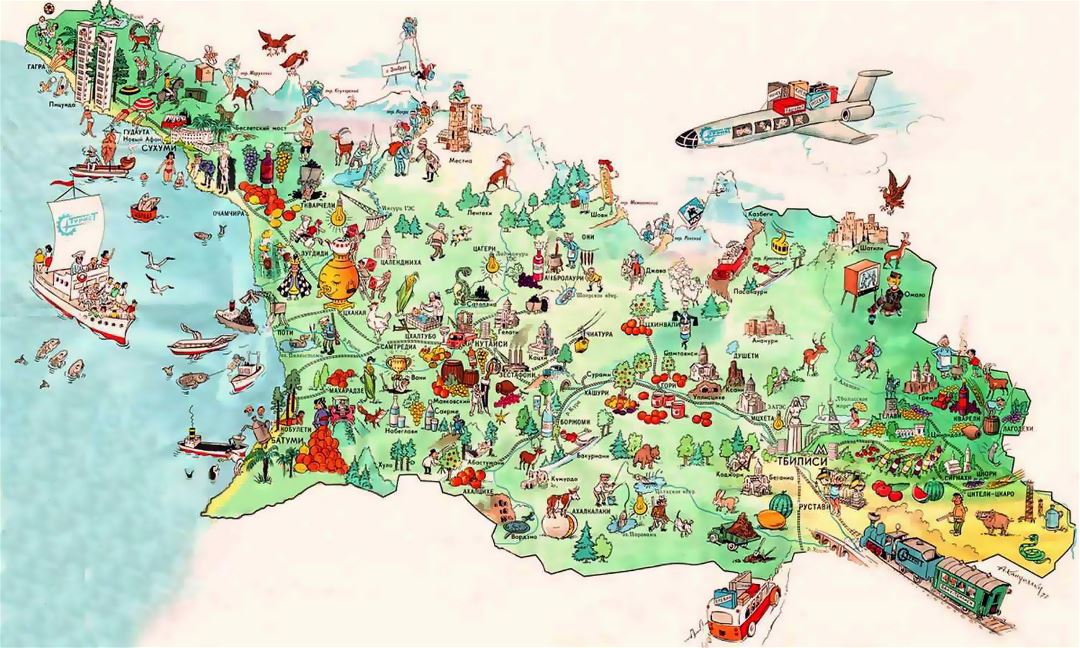 Детальная туристическая иллюстрированная карта Грузии