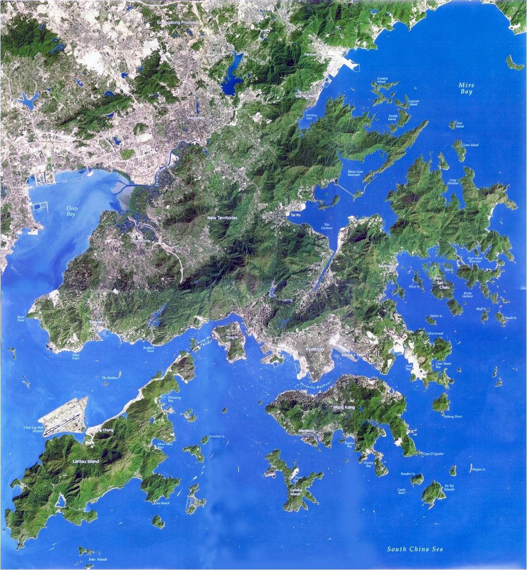 Детальная спутниковая карта Гонконга