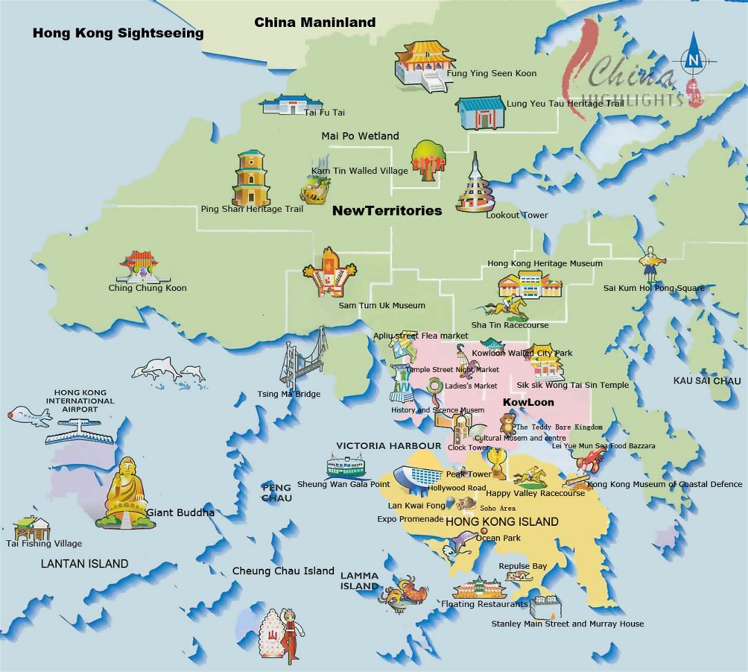 Детальная туристическая карта Гонконга