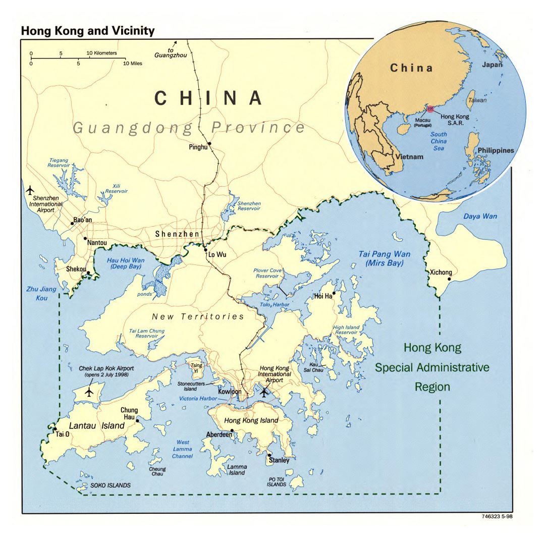 Большая детальная карта Гонконга и окрестностей - 1998