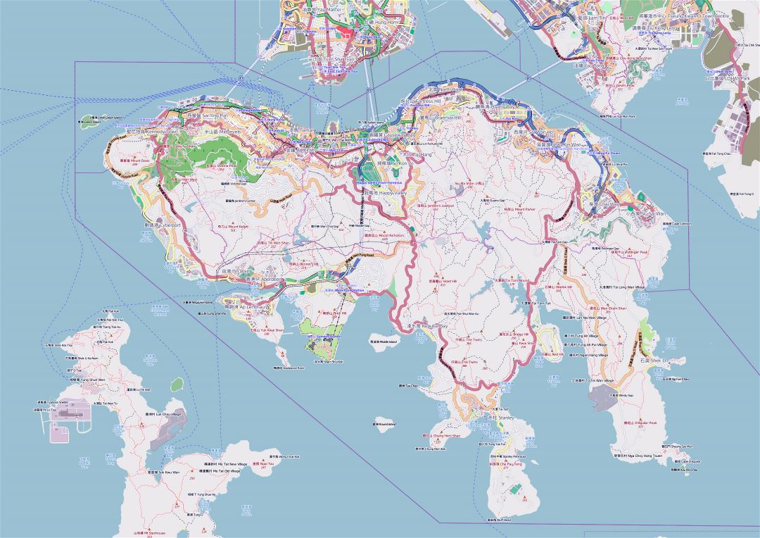 Большая детальная карта дорог острова Гонконг