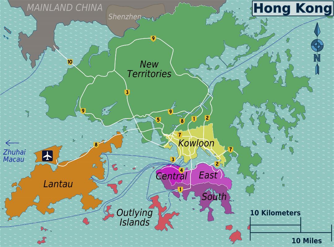 Большая карта районов Гонконга.