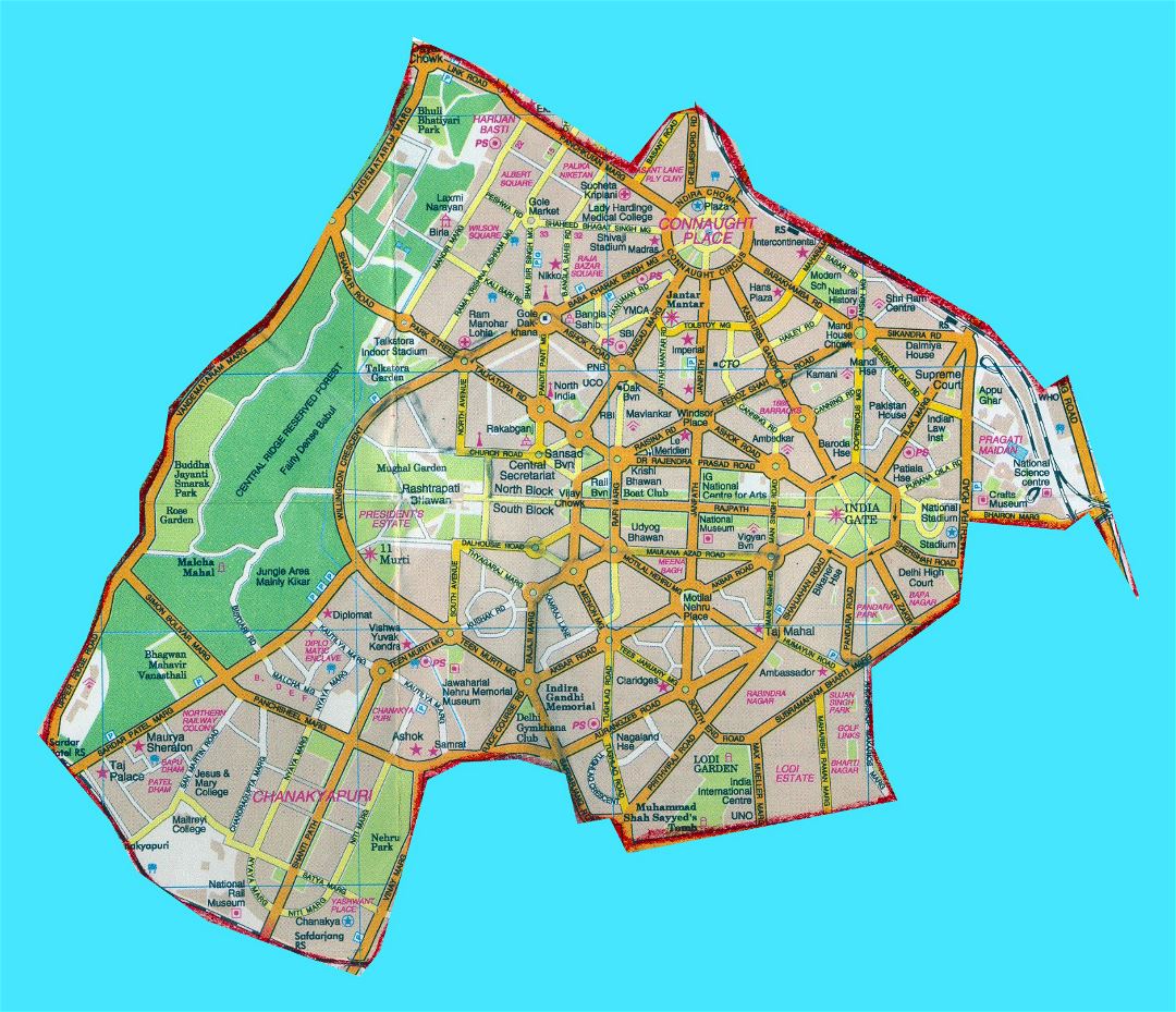 Большая карта города Нью-Дели