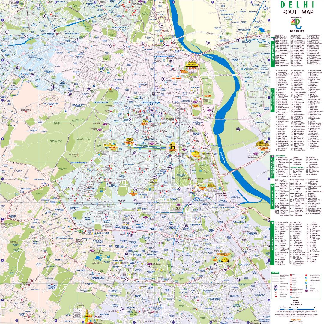 Большая карта маршрутов города Дели