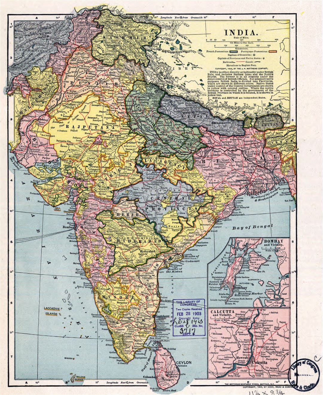 Большая детальная старая политическая и административная карта Индии
