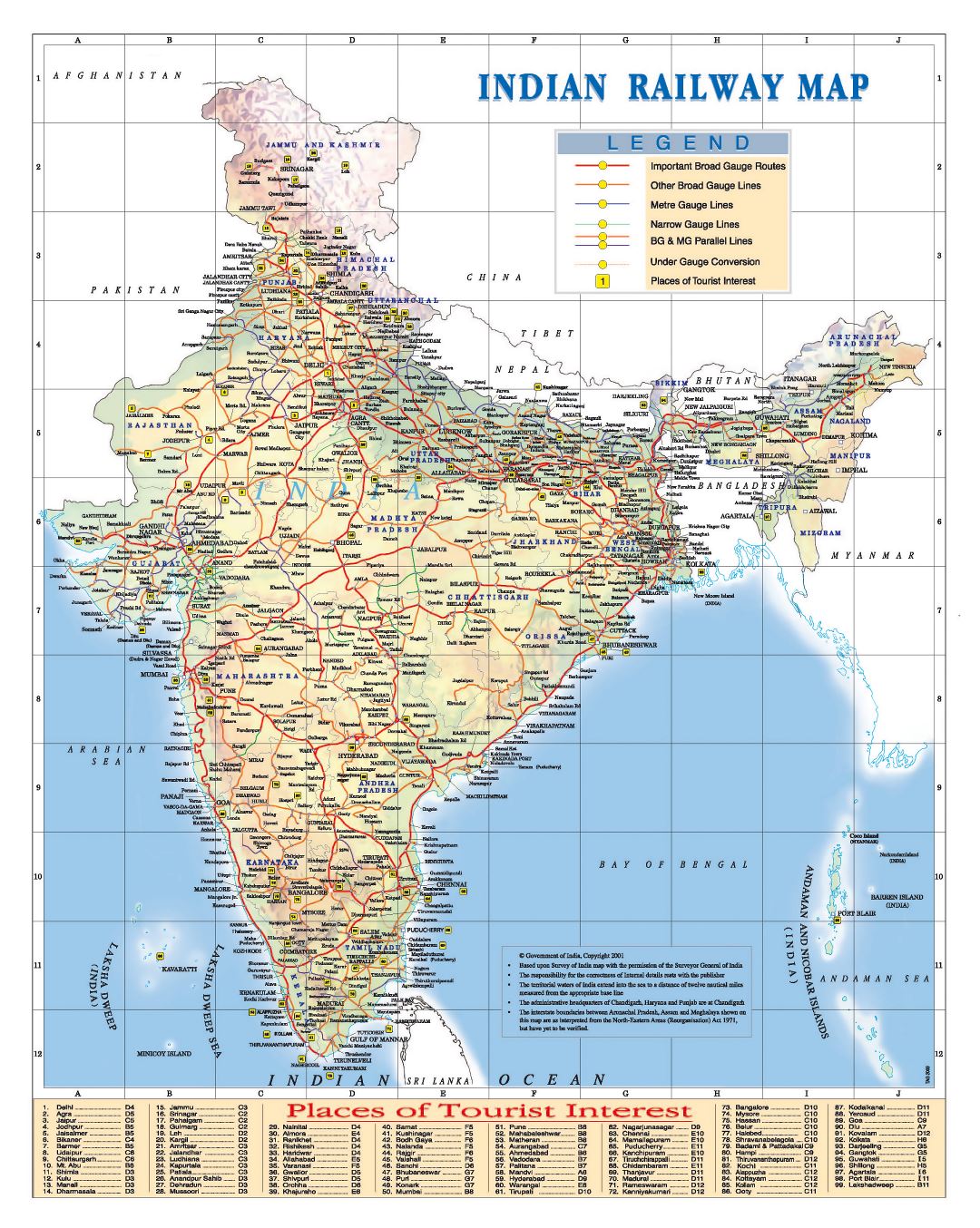 Большая карта железных дорог Индии