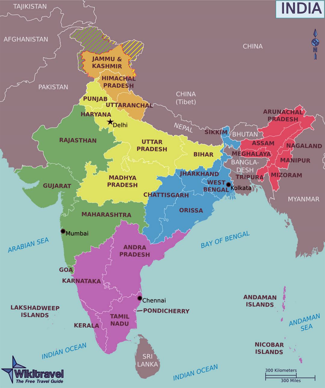 Большая карта регионов Индии