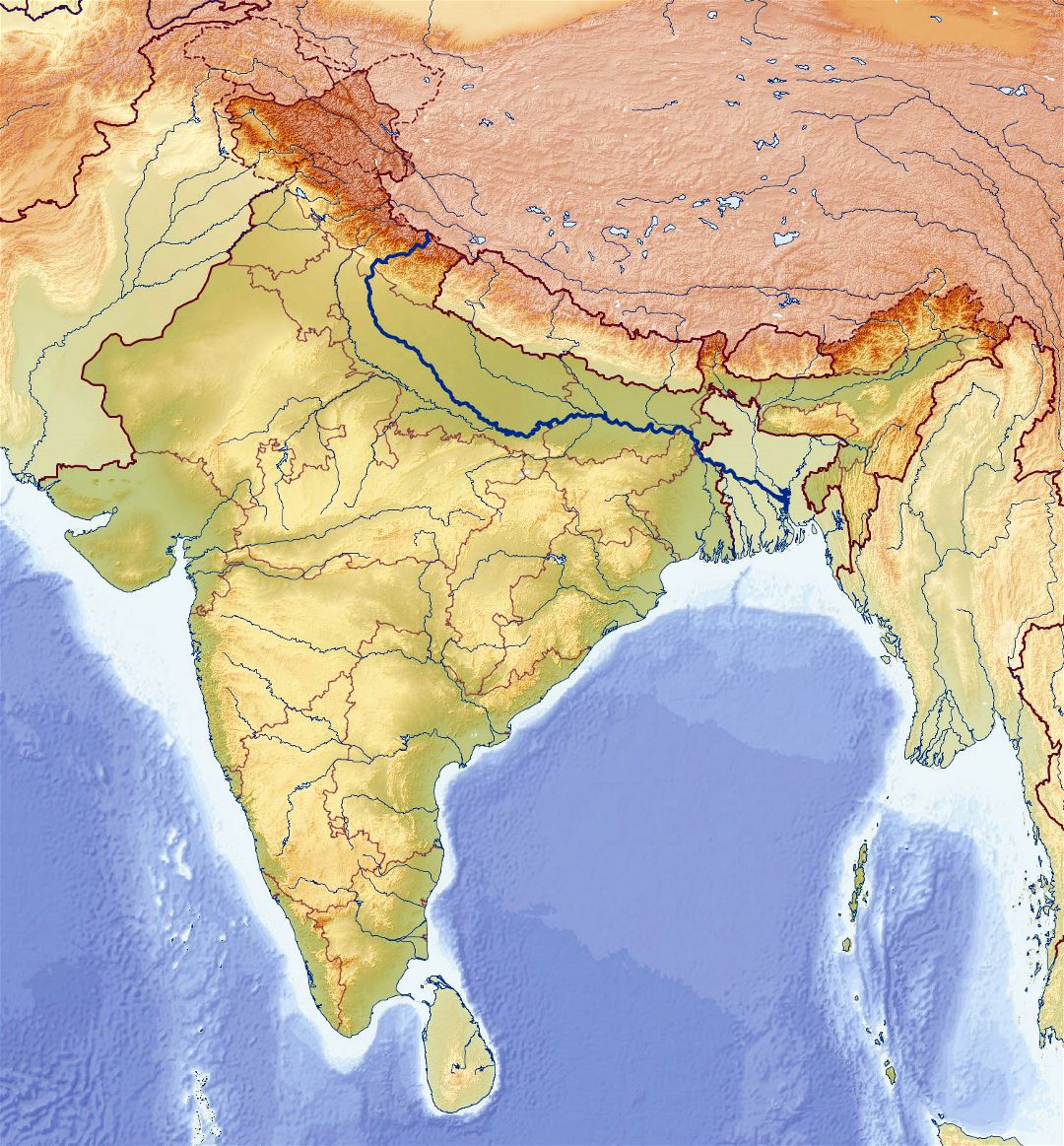 Большая карта рельефа Индии