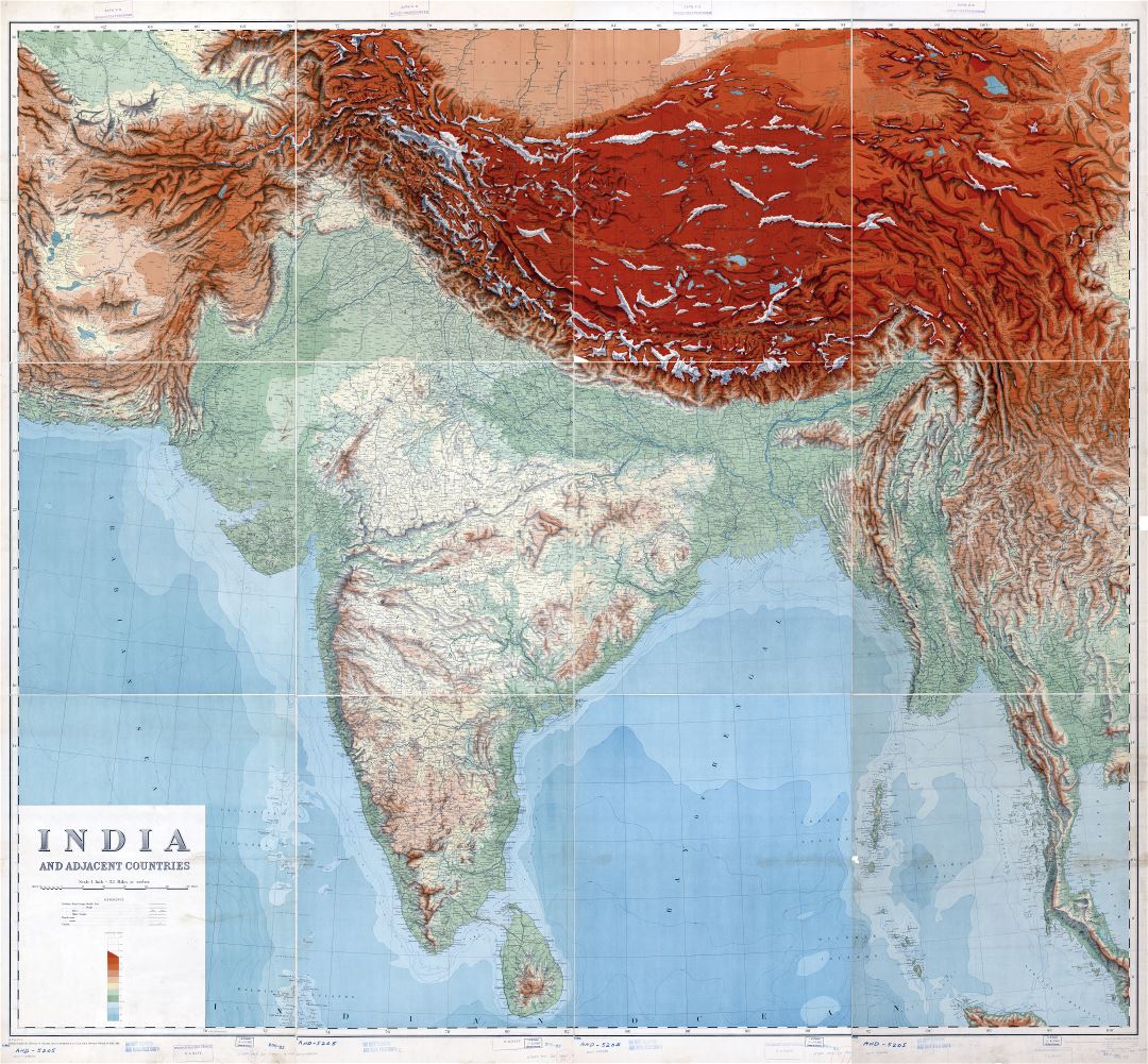 Крупномасштабная старая топографическая карта Индии