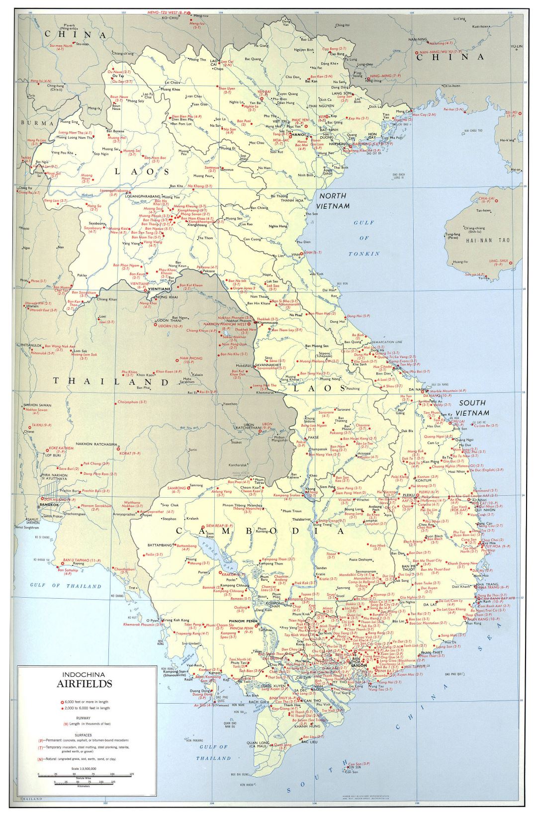 Крупномасштабная карта аэродромов Индокитая - 1970