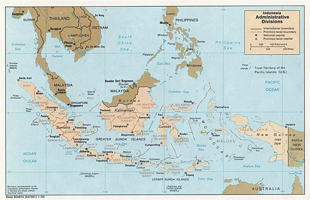Большая карта административных делений Индонезии - 1983