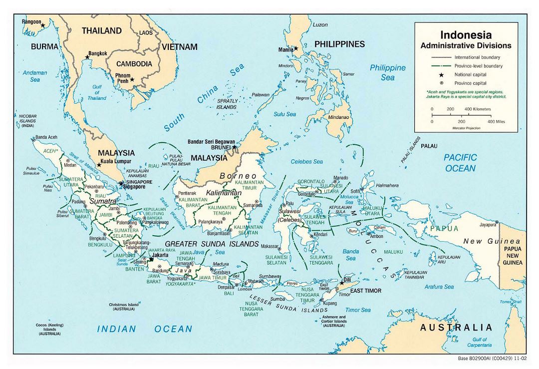 Детальная карта административных делений Индонезии - 2002