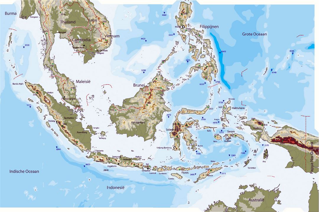 Большая физическая карта Индонезии