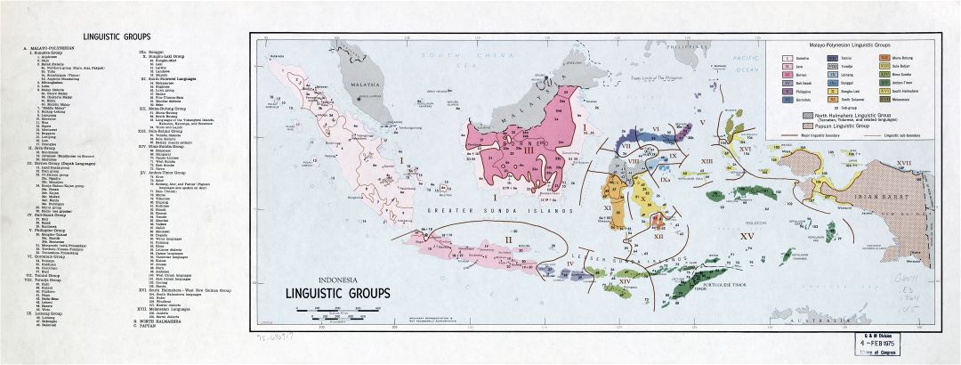 Крупномасштабная карта лингвистических групп Индонезии - 1975